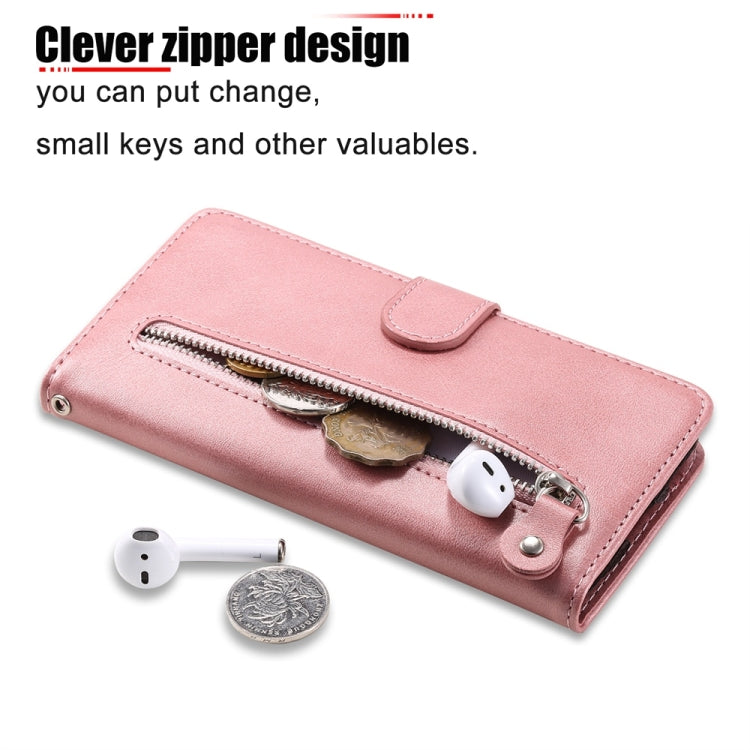 Funda de Piel con Cremallera y Textura de Becerro para OnePlus 13 (Oro Rosa)
