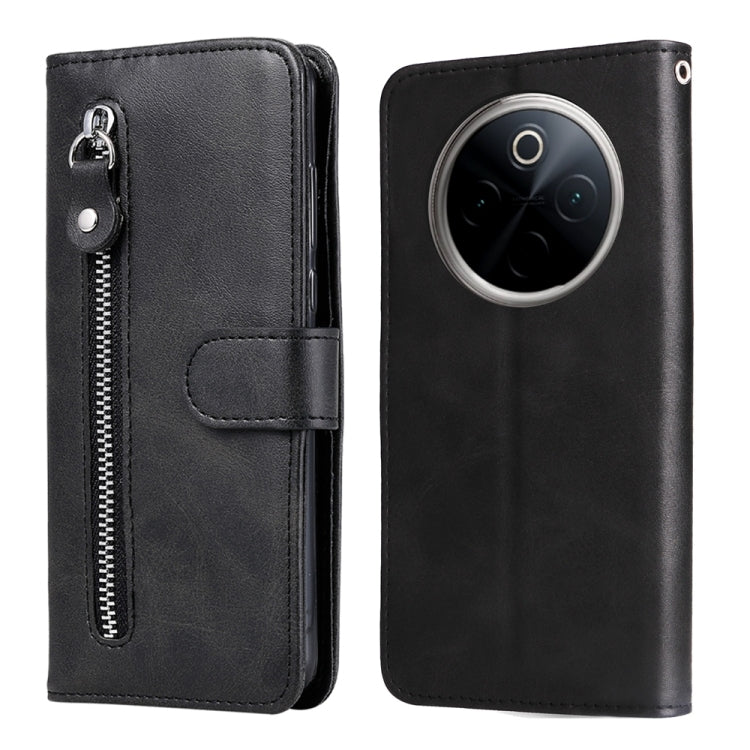 Funda de Piel con Cremallera y Textura de Becerro para OnePlus 13 (Negra)