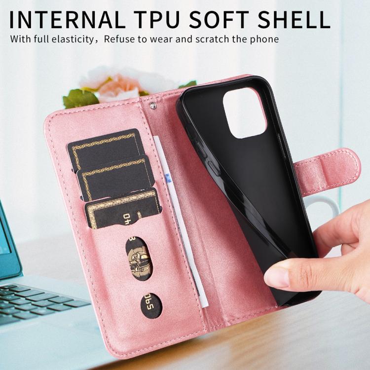 Funda de Piel Textura Becerro con Cremallera para OnePlus 13R/Ace 5/Ace 5 Pro (Oro Rosa)