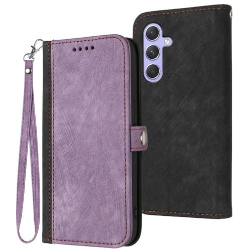 Funda para Teléfono Samsung Galaxy A55 Cuero con Correa de Mano Doble Pliegue Hebilla Lateral (Púrpura)