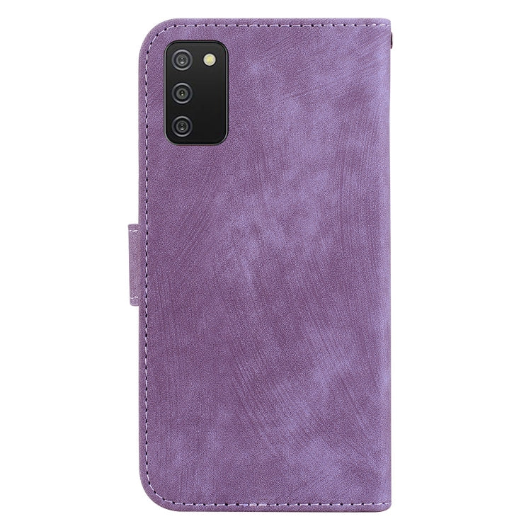 Para Samsung Galaxy A03s EU 166,5 mm Funda para teléfono de cuero con relieve Little Tiger (púrpura)