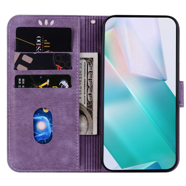 Para Samsung Galaxy A03s EU 166,5 mm Funda para teléfono de cuero con relieve Little Tiger (púrpura)