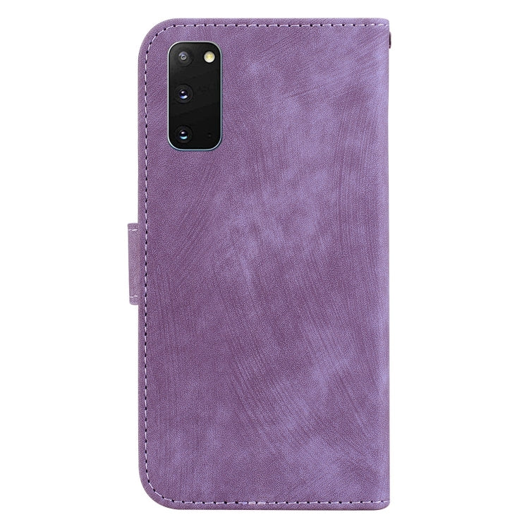 Para Samsung Galaxy S20 Funda de cuero con relieve Little Tiger (púrpura)