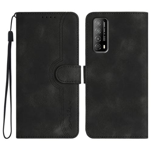 Funda de Piel para Huawei Enjoy 20 Se 4G con Diseño de Corazón (Negra)