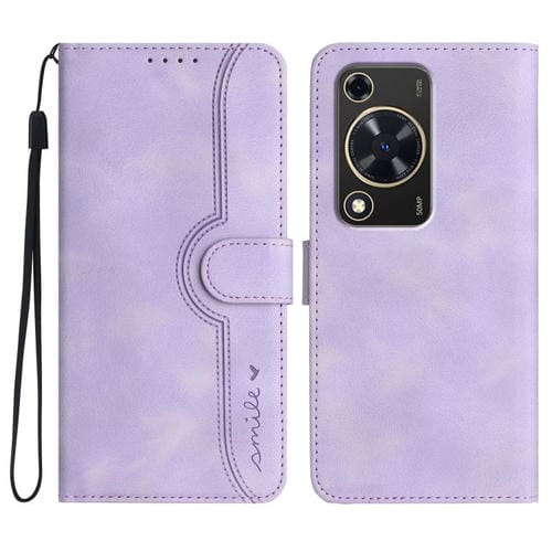 Funda de Cuero para Huawei Nova Y72 con Diseño de Corazón (Morado)