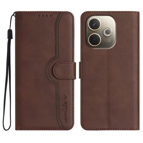 Funda de Cuero con Diseño de Corazón para Oppo A5 Pro 5G (Marrón)