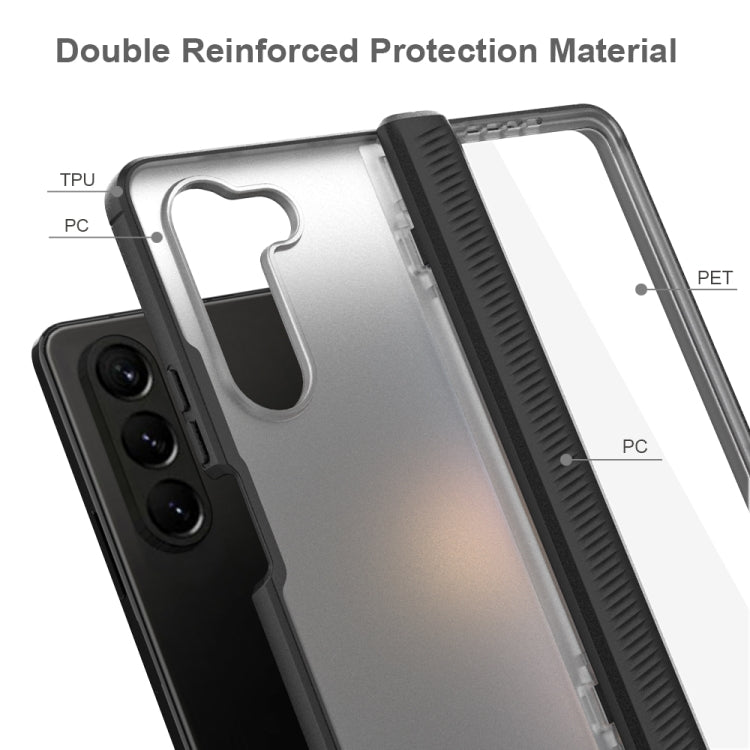 Para Samsung Galaxy Z Fold5 Estuche plegable para teléfono Frosted PC + TPU con bisagra (negro)