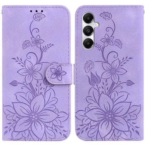 Funda de Cuero Samsung Galaxy A05S con Relieve Lily (Púrpura)