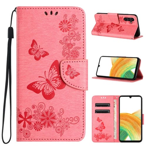 Funda para Teléfono Samsung Galaxy A15 Cuero con Tapa en Relieve de Mariposa (Rosa)