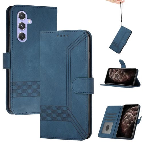 Funda de Cuero con Tapa para Samsung Galaxy A55 Cubic Skin Feel (Azul)