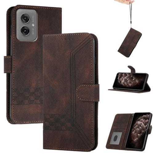Funda de Cuero con Tapa y Tacto de Piel Cúbica para Motorola Moto G55 (Marrón)