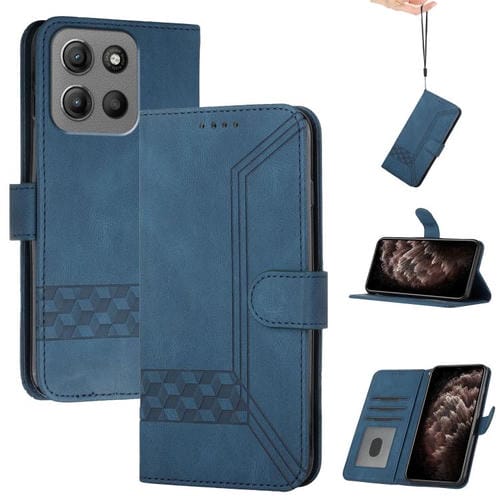 Funda de Cuero con Tapa y Tacto de Piel Cúbica para Motorola Moto G15 (Azul)