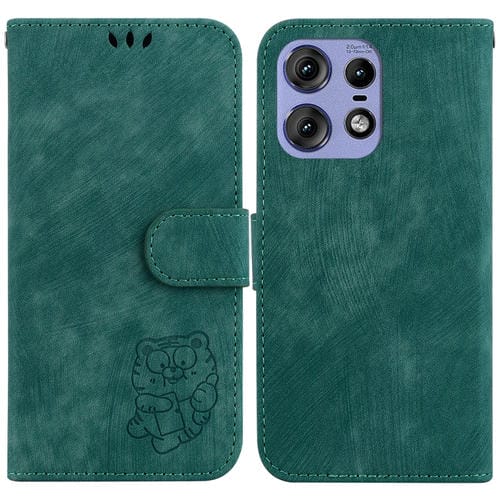 Funda de Cuero para Motorola Edge 50 Pro Little Tiger en Relieve (Verde)