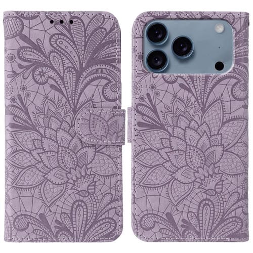 Funda de cuero con tapa y estampado floral para iPhone 17 Pro Max (morado)