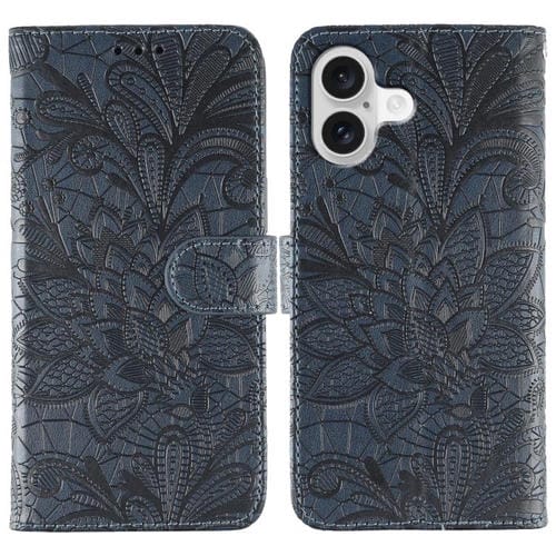 Funda de cuero con tapa y estampado floral para iPhone 17 (azul oscuro)