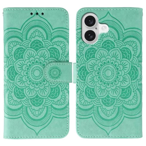 Funda de piel con estampado de mandala solar para iPhone 17 (verde)