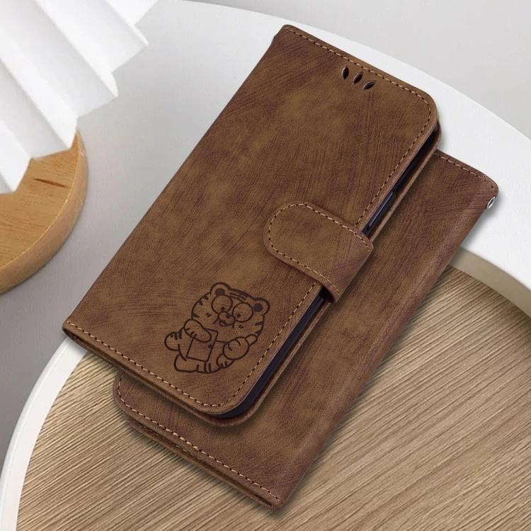 Funda de cuero con relieve de tigre para Infinix Hot 50 Pro 4G (marrón)