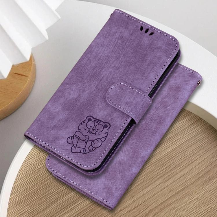 Funda de cuero con relieve de tigre para Infinix Note 50 Pro+ (morado)