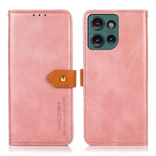 Funda de Cuero con Tapa y Textura Piel de Vaca para Motorola Edge 50 5G (Oro Rosa)