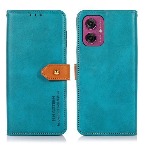 Funda de Cuero con Tapa y Textura Piel de Vaca para Motorola Moto G55 5G Khazneh (Azul)