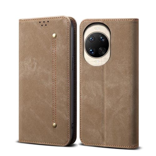 Funda de cuero con textura vaquera para Huawei Nova 14 (caqui)