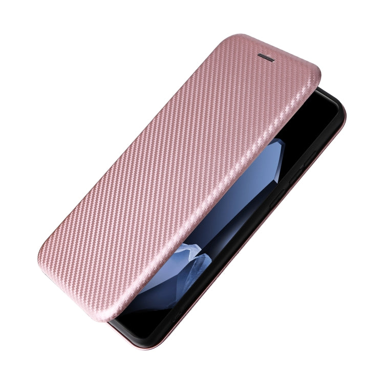 Funda de Cuero con Tapa y Textura de Fibra de Carbono para OnePlus 13 (Rosa)