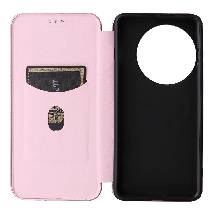 Funda de Cuero con Tapa y Textura de Fibra de Carbono para OnePlus 13 (Rosa)