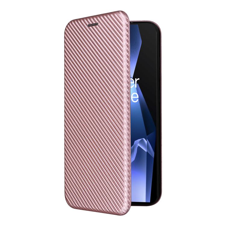 Funda de Cuero con Tapa y Textura de Fibra de Carbono para OnePlus Ace 5 Pro (Rosa)
