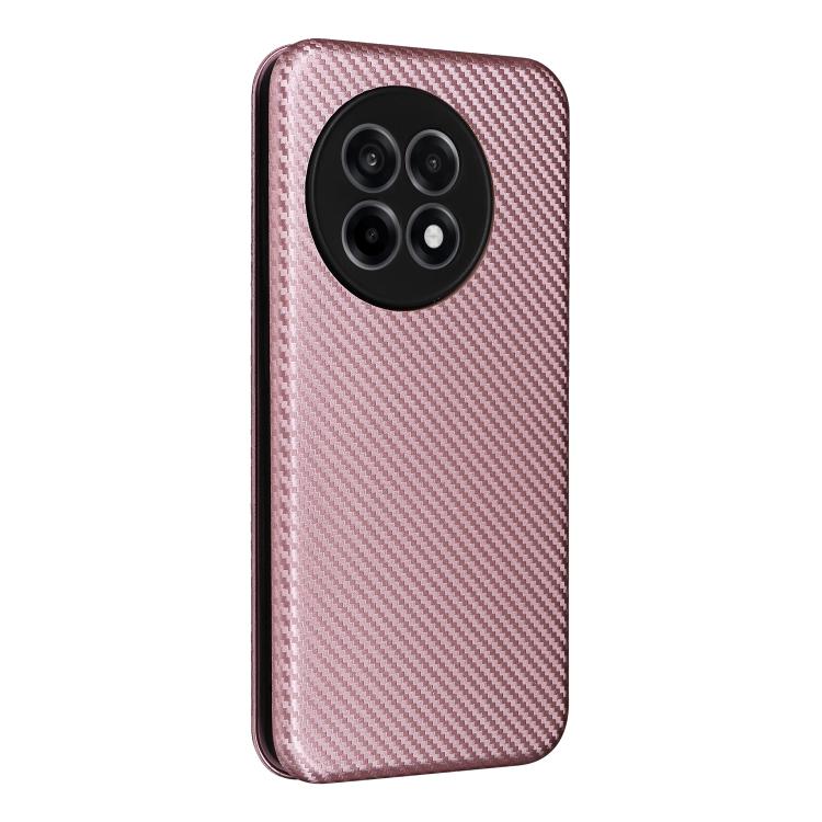 Funda de Cuero con Tapa y Textura de Fibra de Carbono para OnePlus Ace 5 Pro (Rosa)