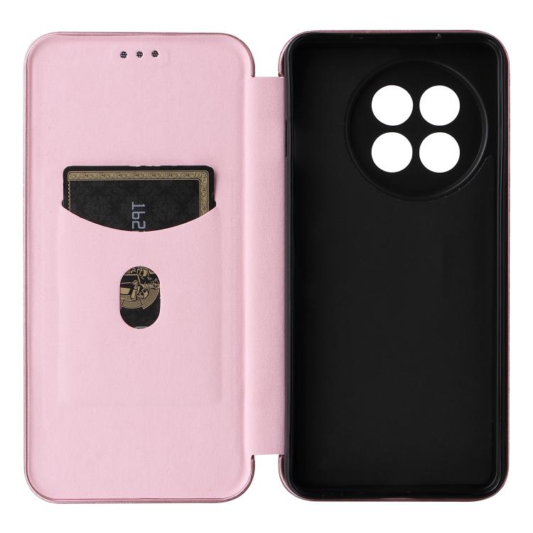Funda de Cuero con Tapa y Textura de Fibra de Carbono para OnePlus Ace 5 Pro (Rosa)