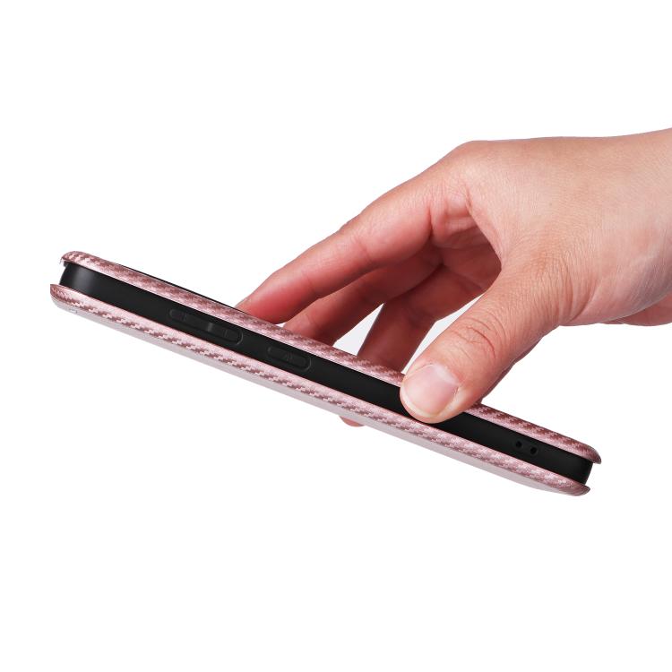 Funda de Cuero con Tapa y Textura de Fibra de Carbono para OnePlus Ace 5 Pro (Rosa)