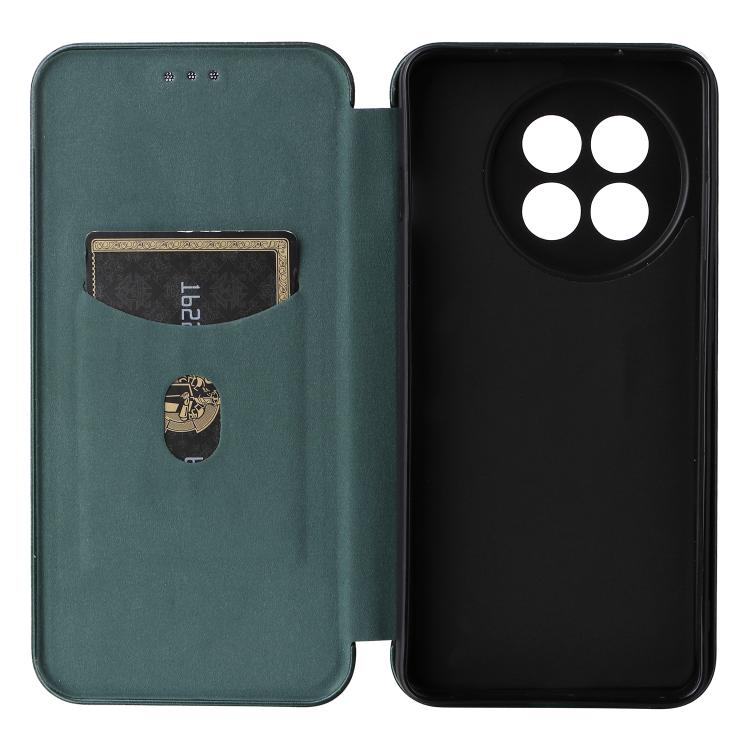 Funda de Cuero con Tapa y Textura de Fibra de Carbono para OnePlus Ace 5 Pro (Verde)