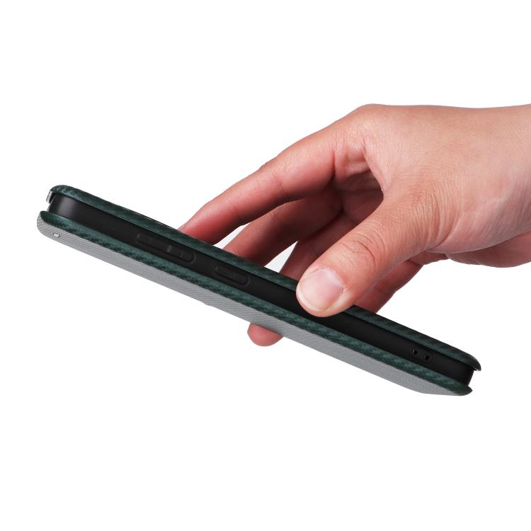 Funda de Cuero con Tapa y Textura de Fibra de Carbono para OnePlus Ace 5 Pro (Verde)
