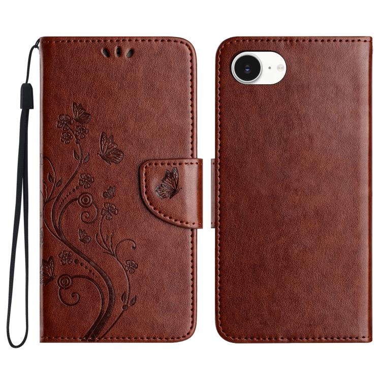 Funda de Cuero con Tapa para iPhone 16E Diseño Flores y Mariposas (Marrón)