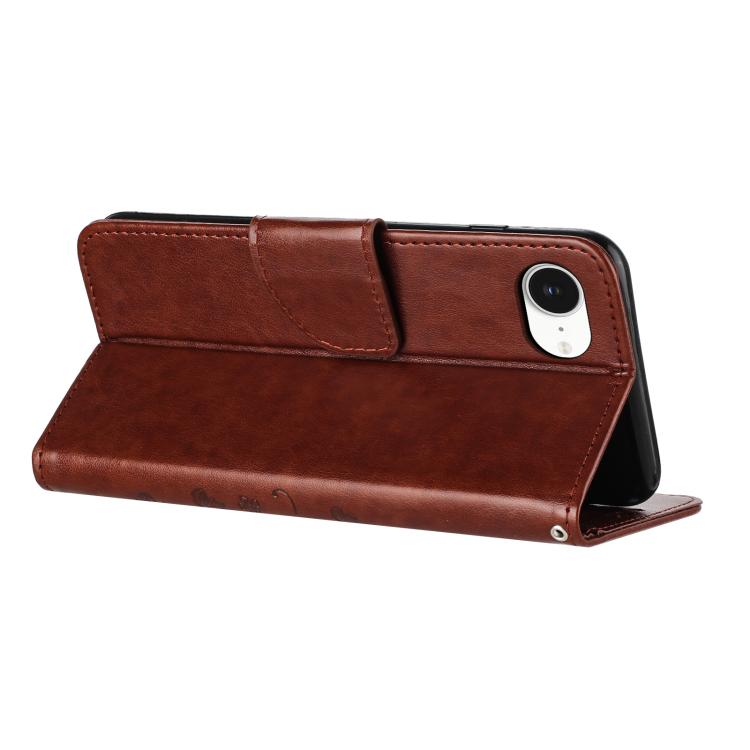 Funda de Cuero con Tapa para iPhone 16E Diseño Flores y Mariposas (Marrón)