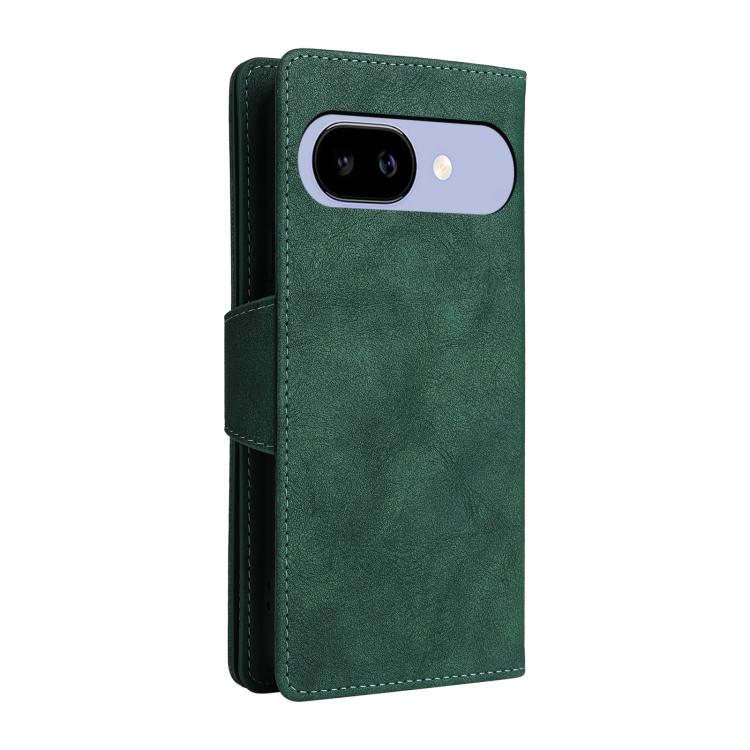 Estuche de Cuero con Tres Pliegues y Hebilla de Remache para Google Pixel 9A (Verde)