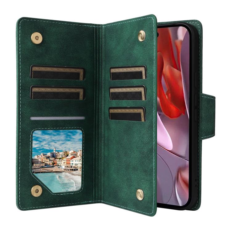 Estuche de Cuero con Tres Pliegues y Hebilla de Remache para Google Pixel 9A (Verde)