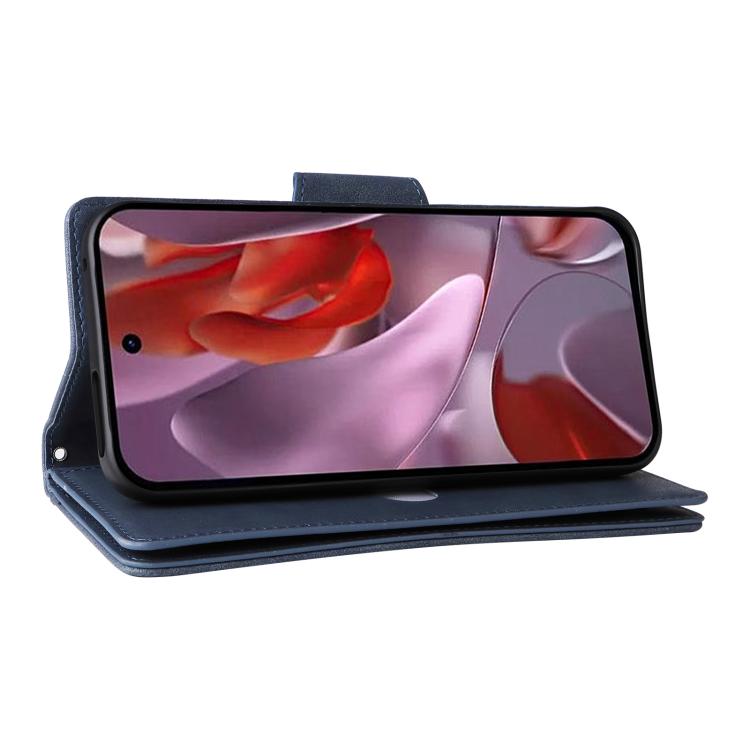 Estuche de Cuero con Tres Pliegues y Hebilla de Remache para Google Pixel 9A (Azul)