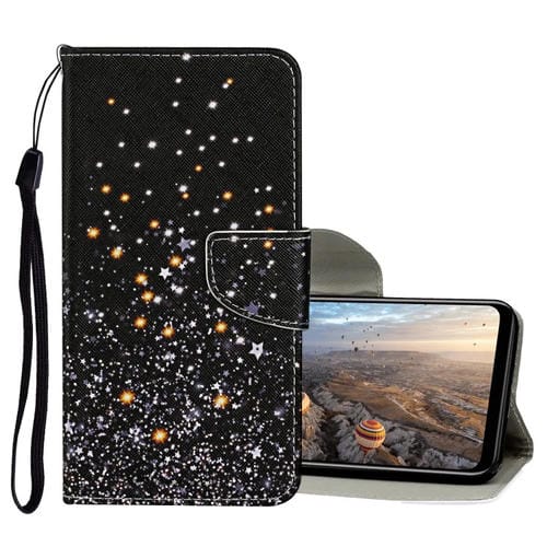 Para Huawei P30 Pro Funda de cuero con tapa horizontal con patrón de dibujo en color con soporte, ranuras para tarjetas y billetera (Black Star)