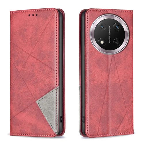 Funda de Cuero Magnética para Honor X9C 5G con Textura de Rombos (Rojo)