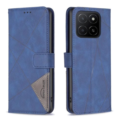 Funda de Cuero con Textura de Rombos y Hebilla Magnética para Honor X5B (Azul)