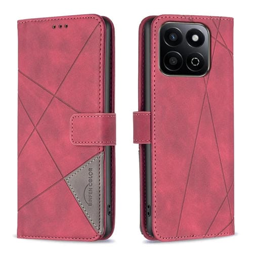 Funda de Cuero con Textura de Rombos y Hebilla Magnética para Honor 200/X7C (Rojo)