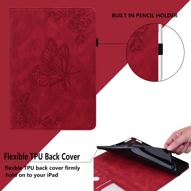 Funda de cuero con estampado de mariposas y flores para Redmi Pad 2 / Redmi Pad SE 11 2025 (roja)