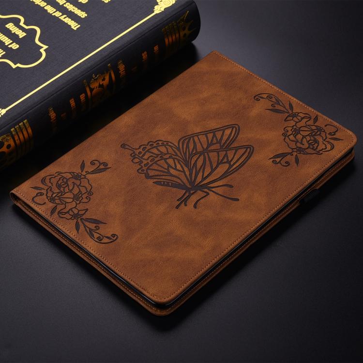 Funda de cuero con relieve de mariposa para Redmi Pad 2 / Redmi Pad SE 11 2025 (marrón)