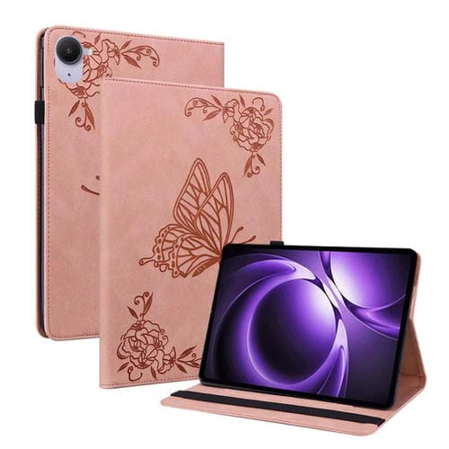 Funda de cuero con relieve de mariposa para tableta Xiaomi Redmi K Pad de 8,8 pulgadas (oro rosa)