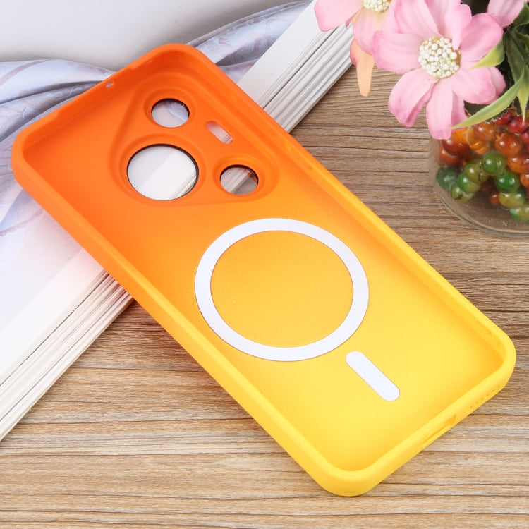 Funda para Teléfono Huawei Pura 70 Pro Silicona Líquida TPU Degradado Magsafe (Naranja y Amarillo)