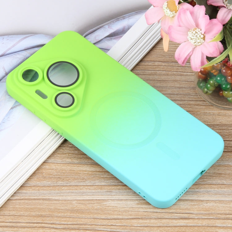Funda para Teléfono Huawei Pura 70 Pro Silicona Líquida Degradado y Magsafe (Azul Cian)
