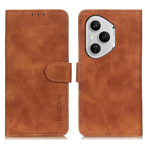 Funda de cuero con tapa y textura retro KHAZNEH para Honor 400 Pro Global (160,8 mm) (marrón)
