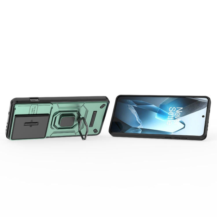Funda para OnePlus 13 5G a Prueba de Golpes con Soporte y Carcasa Deslizante de TPU + PC (Verde)