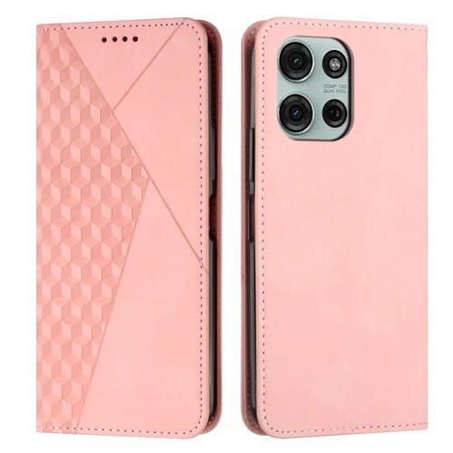 Funda de Cuero Magnética Motorola Moto G75 con Textura de Diamante (Oro Rosa)